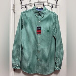 Chaps Easy Care Stretch Shirt‎ Men’s S Green White Gingham plaid Button Up nwt